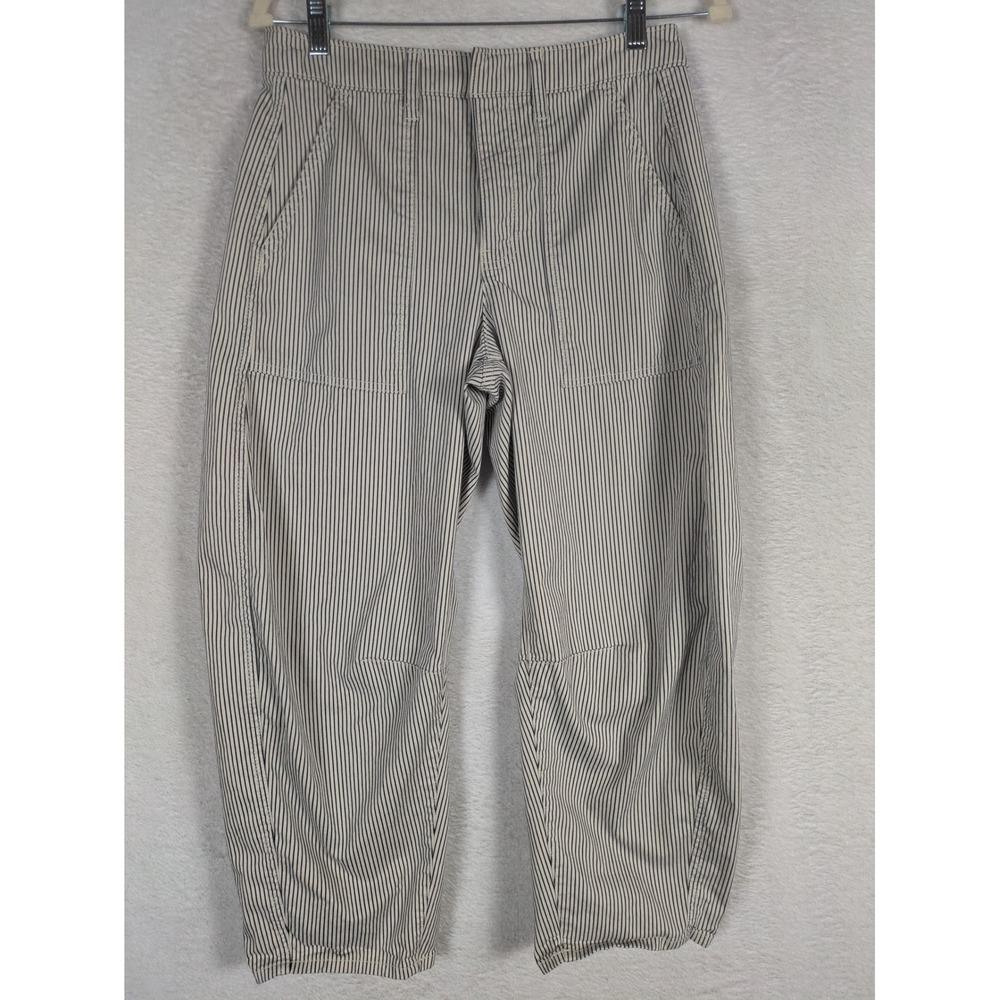 Gap Pants Women's 2 Petite Blue White Hickory Stripe High Rise Cropped Barrel